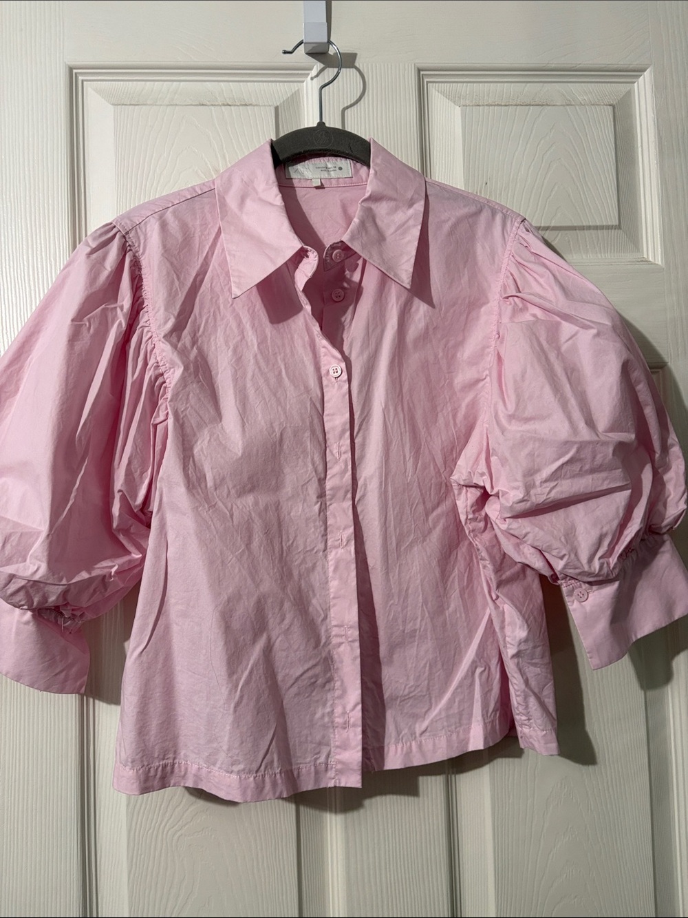 Zara Light Pink Puff Sleeve Button-Up Shirt